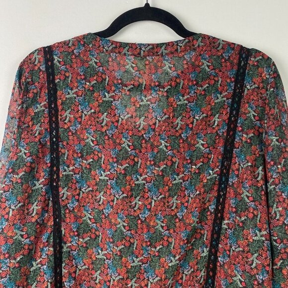 Matilda Jane Carol Peasant Blouse Womens Large Floral Tie Ruffles Boho - Picture 7 of 10